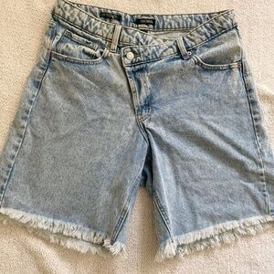 women's Wild Fable High-Rise Bermuda Denim Shorts featuring a distinctive asymme